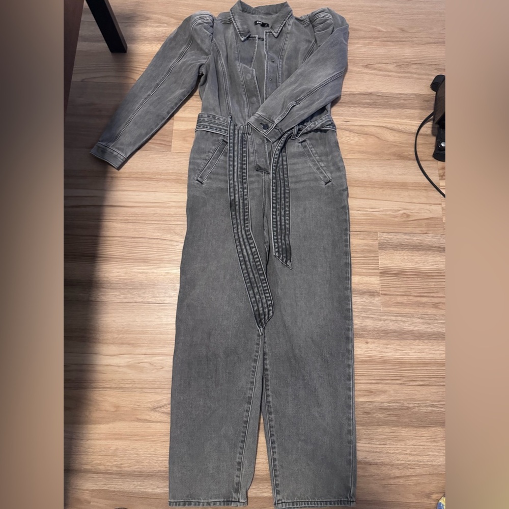 Express Gray Denim Long-Sleeve Jumpsuit